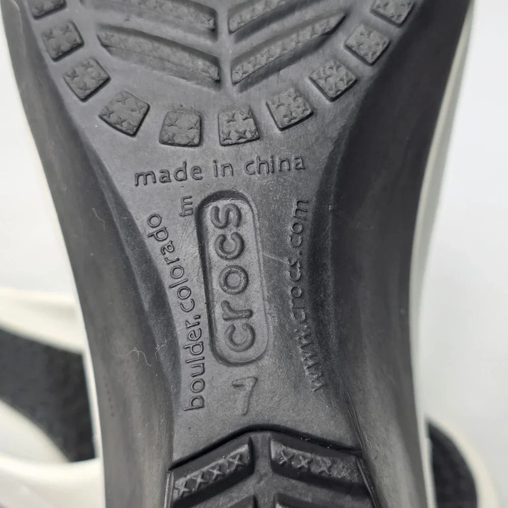 Crocs Sassari Wedge Sandals Women's Size 7 Black White Slides Slip On Shoes